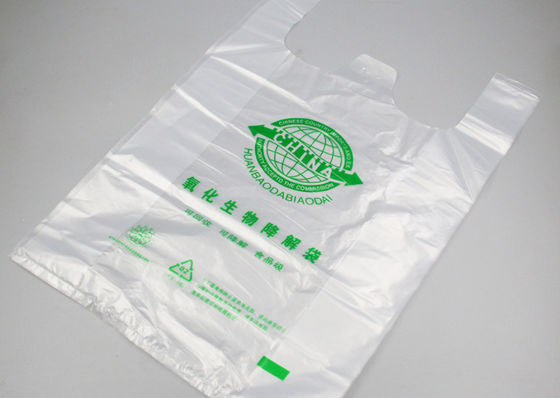 EN13432 18x58cm ανθεκτική βιοδιασπάσιμη μίας χρήσης πλαστική τσάντα αγορών μπλουζών