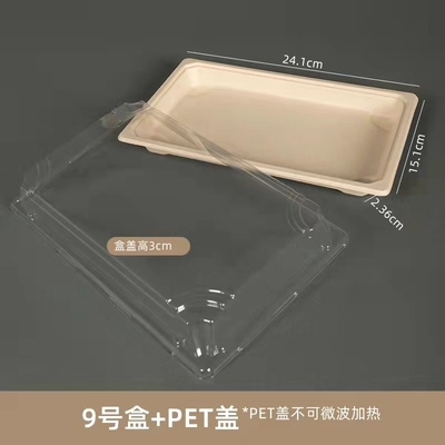 Κιβώτια τροφίμων εγγράφου Microwavable με της PET το πλαστικό καλαθάκι με φαγητό σουσιών ζαχαροκάλαμων καπακιών Leakproof βιοδιασπάσιμο