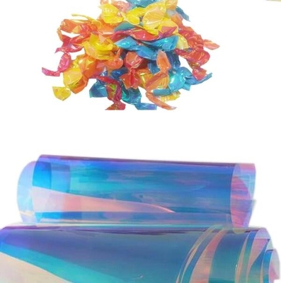 Εκτύπωση Διαφανούς Επεξεργασίας Γλυκών PVC Twist Film With Rainbow Iridescent Colors Για Επεξεργασία Γλυκών